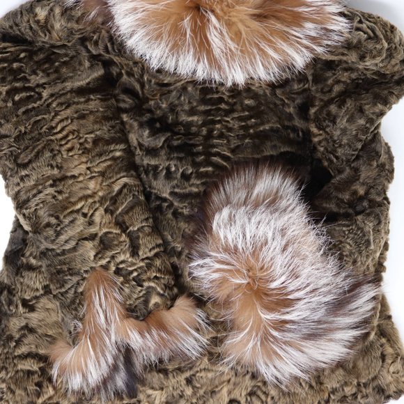 Genuine Karakul Persian Lamb Medium Fox Fur Trim Coat Neiman Marcus $6k - Picture 13 of 14